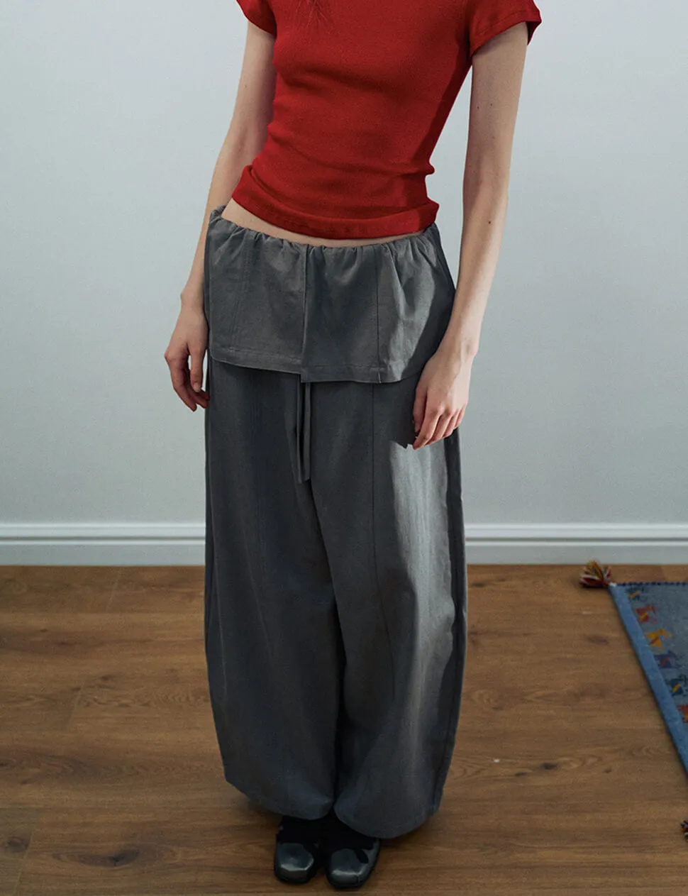 Grey Cotton Crop Barrel Leg Pants With Skirt Overlay-PREORDER sold by Pixie Market product image thumbnail 5