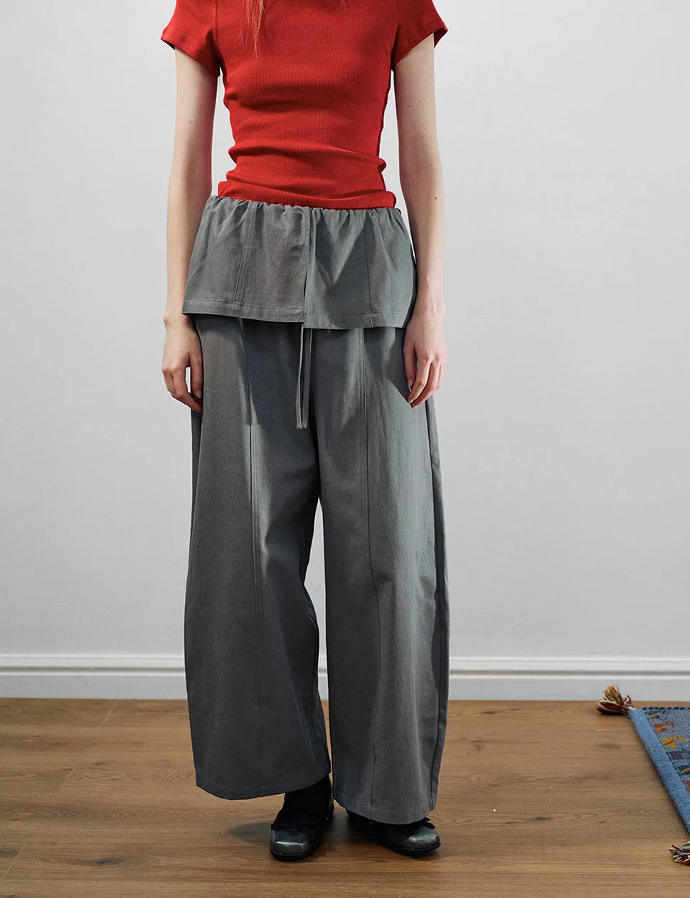 Grey Cotton Crop Barrel Leg Pants With Skirt Overlay-PREORDER sold by Pixie Market