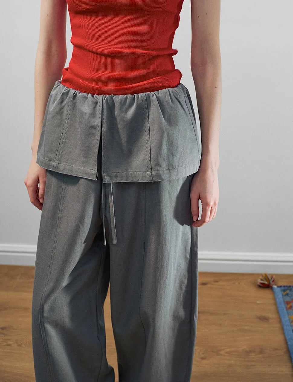 Grey Cotton Crop Barrel Leg Pants With Skirt Overlay-PREORDER sold by Pixie Market product image thumbnail 3