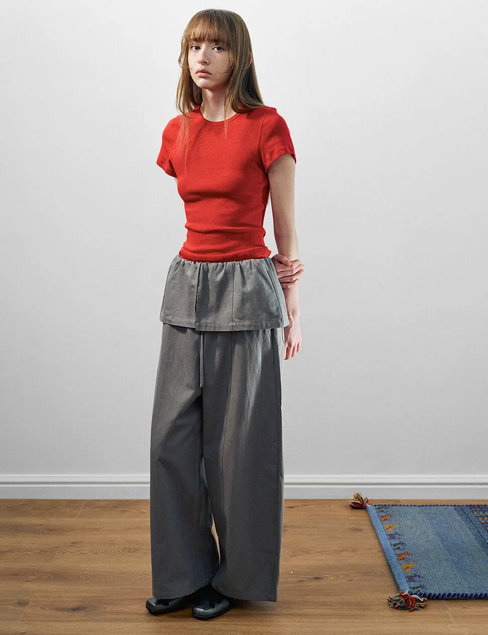 Grey Cotton Crop Barrel Leg Pants With Skirt Overlay-PREORDER sold by Pixie Market product image thumbnail 4