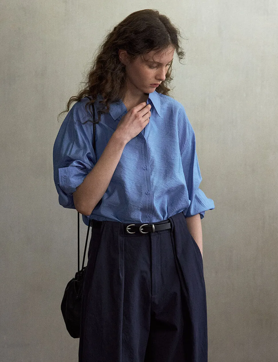 Light-Blue Silky Oversized Shirt-BESTSELLER sold by Pixie Market product image thumbnail 4