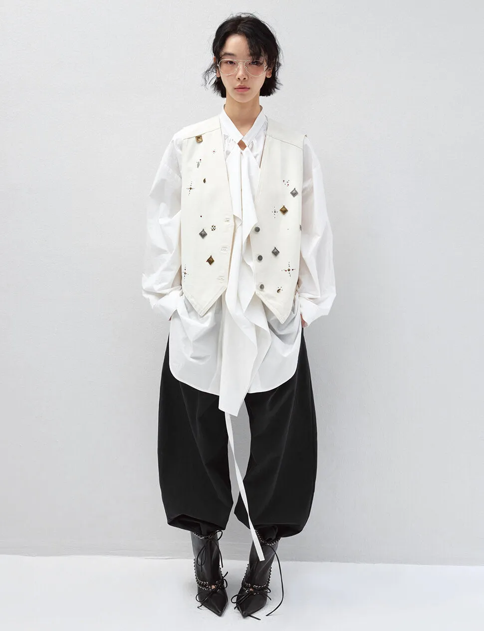 Dark Navy High Waist Barrel Leg Pants sold by Pixie Market product image thumbnail 2