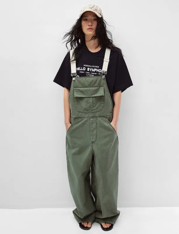 Wide-Leg Khaki Overalls made by Pixie Market