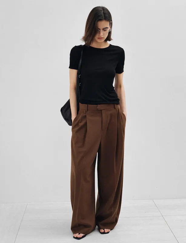 Pleated Wide Leg Pants - Tobacco-PREORDER made by Pixie Market