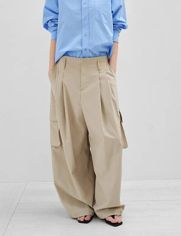 Khaki Pleated Wide Leg Cargo Pants-PREORDER made by Pixie Market