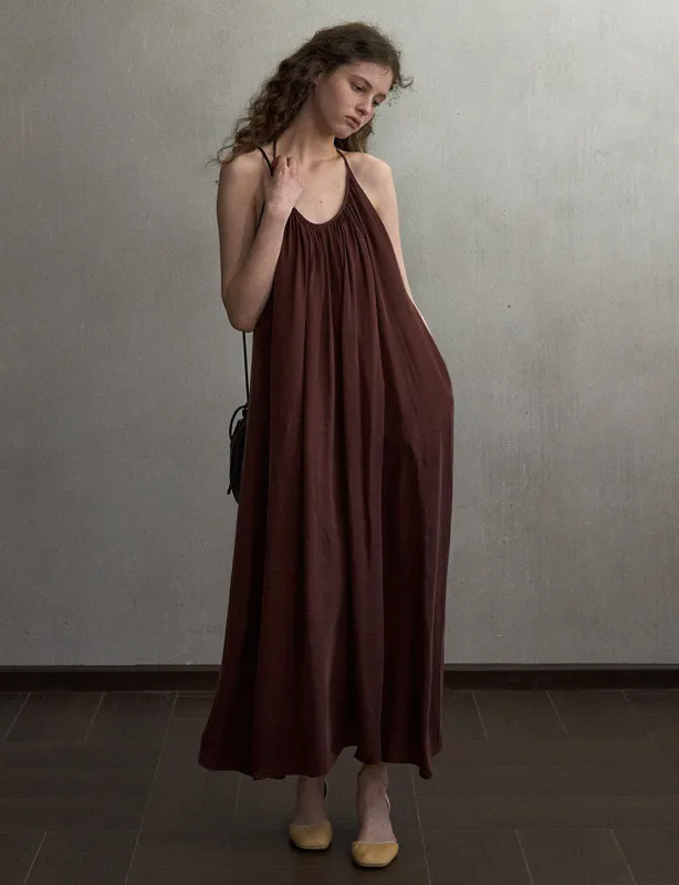 Beaded Brown T-Strap Open Back Dress-PREORDER made by Pixie Market