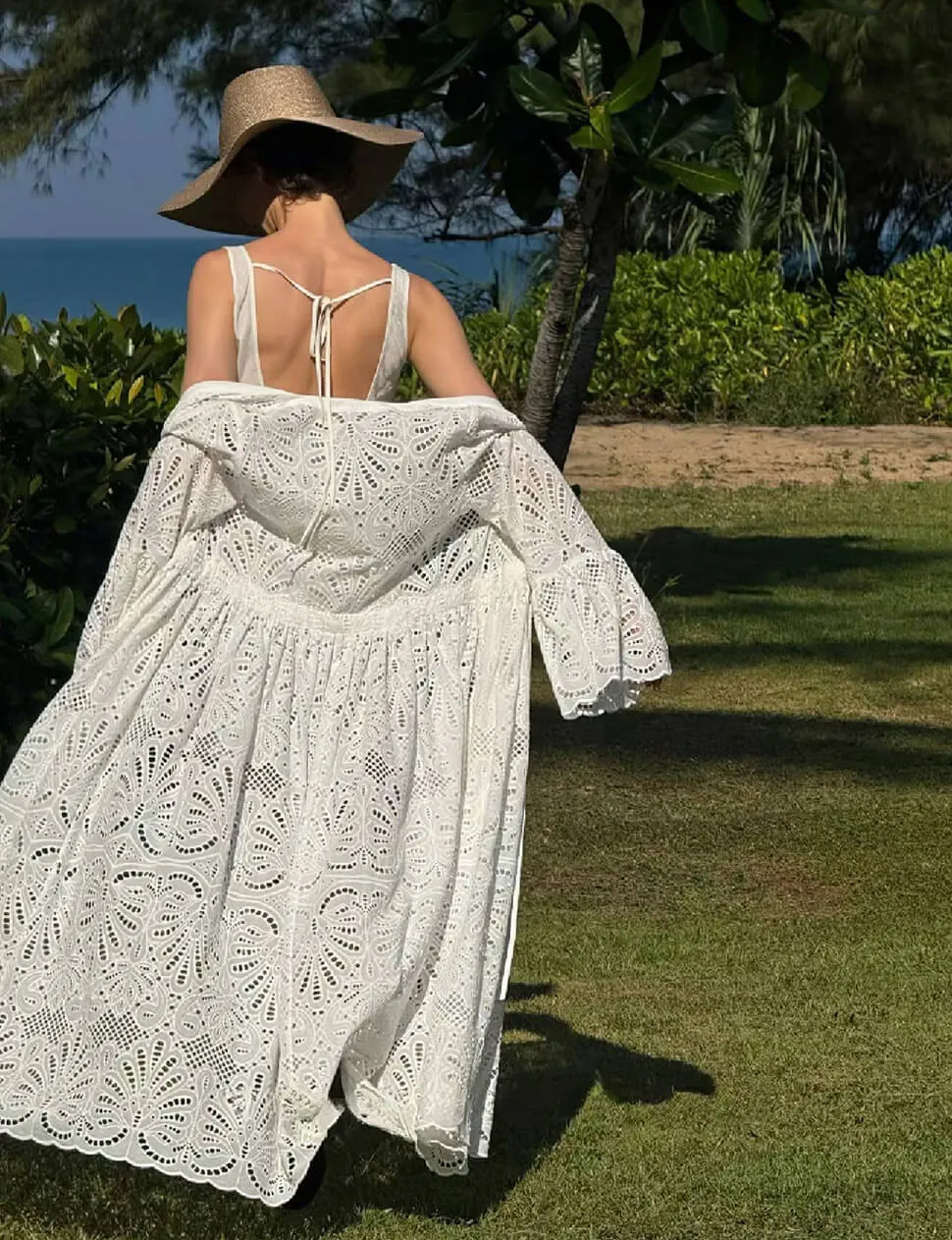 The White Eyelet Flare Sleeve Cover-Up Dress-PREORDER sold by Pixie Market product image thumbnail 3