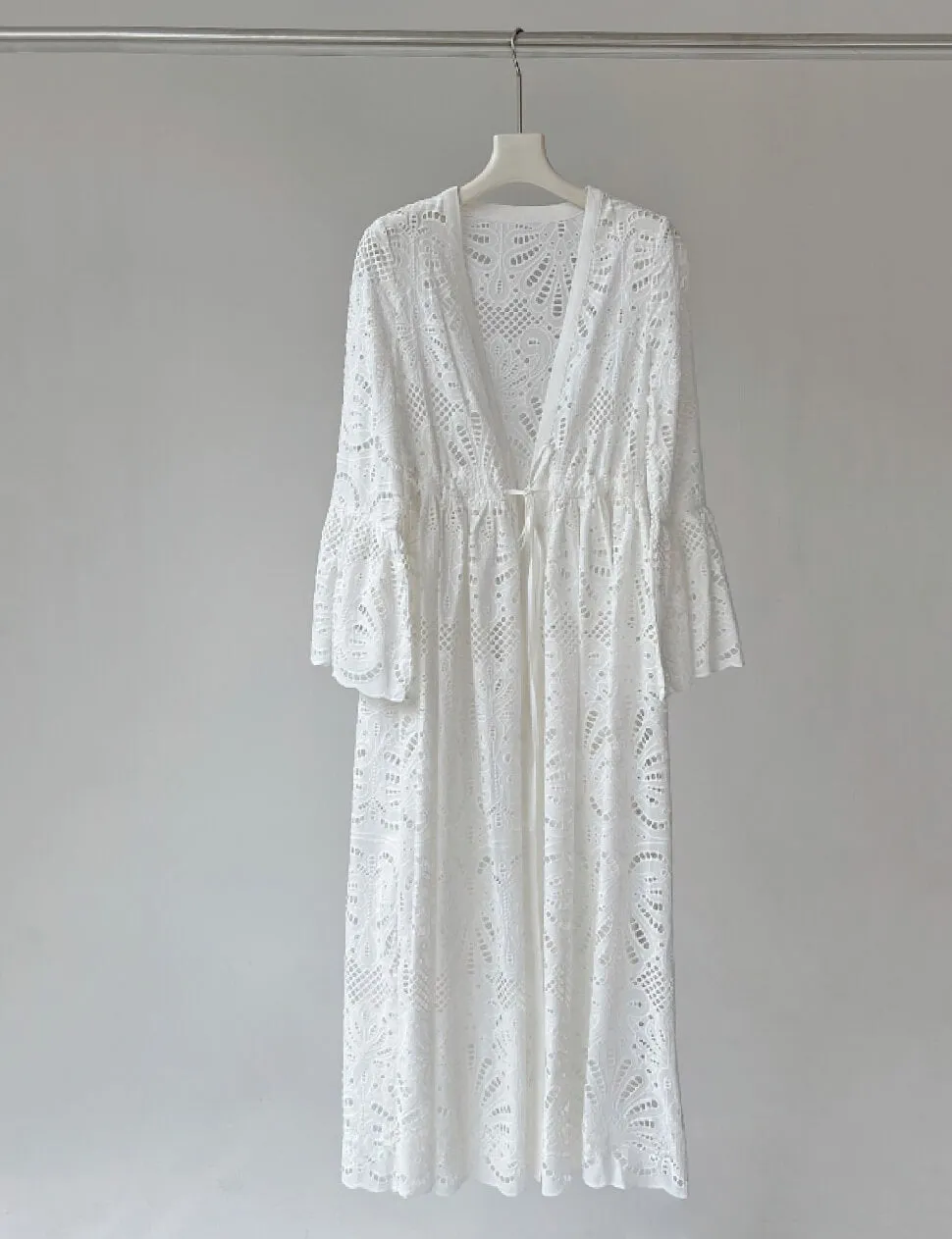 The White Eyelet Flare Sleeve Cover-Up Dress-PREORDER sold by Pixie Market product image thumbnail 4