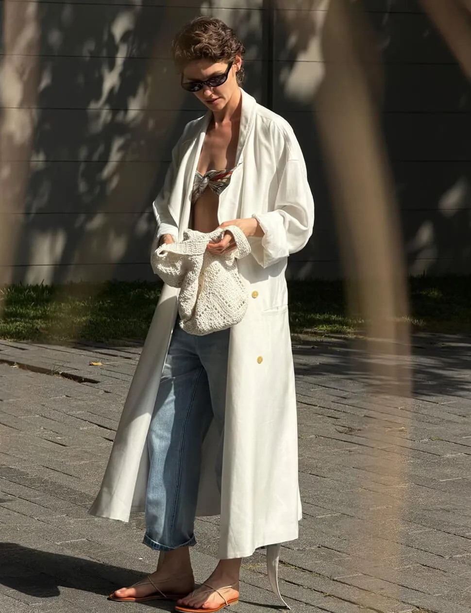 White Oversized Lightweight Belted Trench Coat sold by Pixie Market product image thumbnail 3
