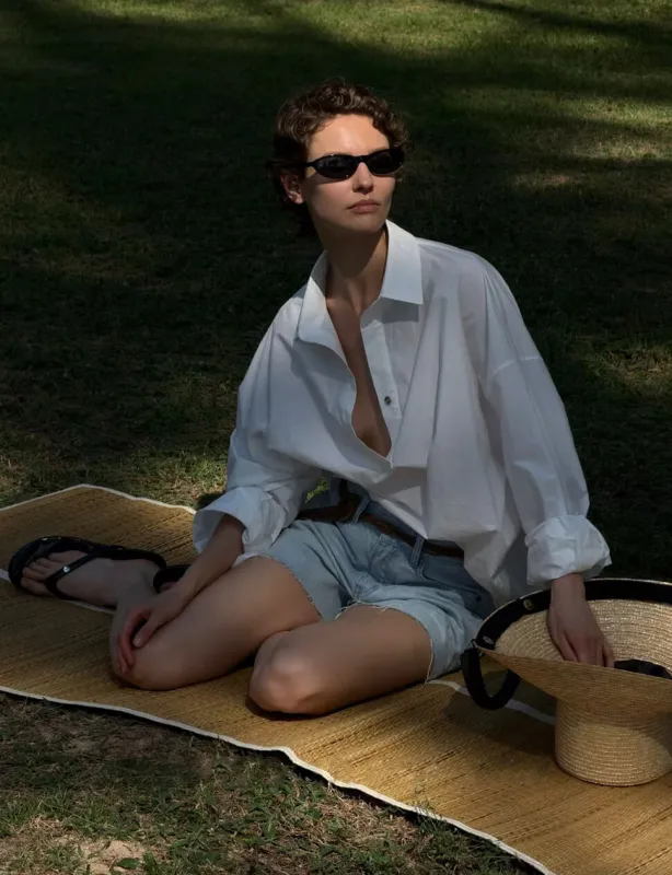 White Oversized Polo Collar Shirt-PREORDER made by Pixie Market