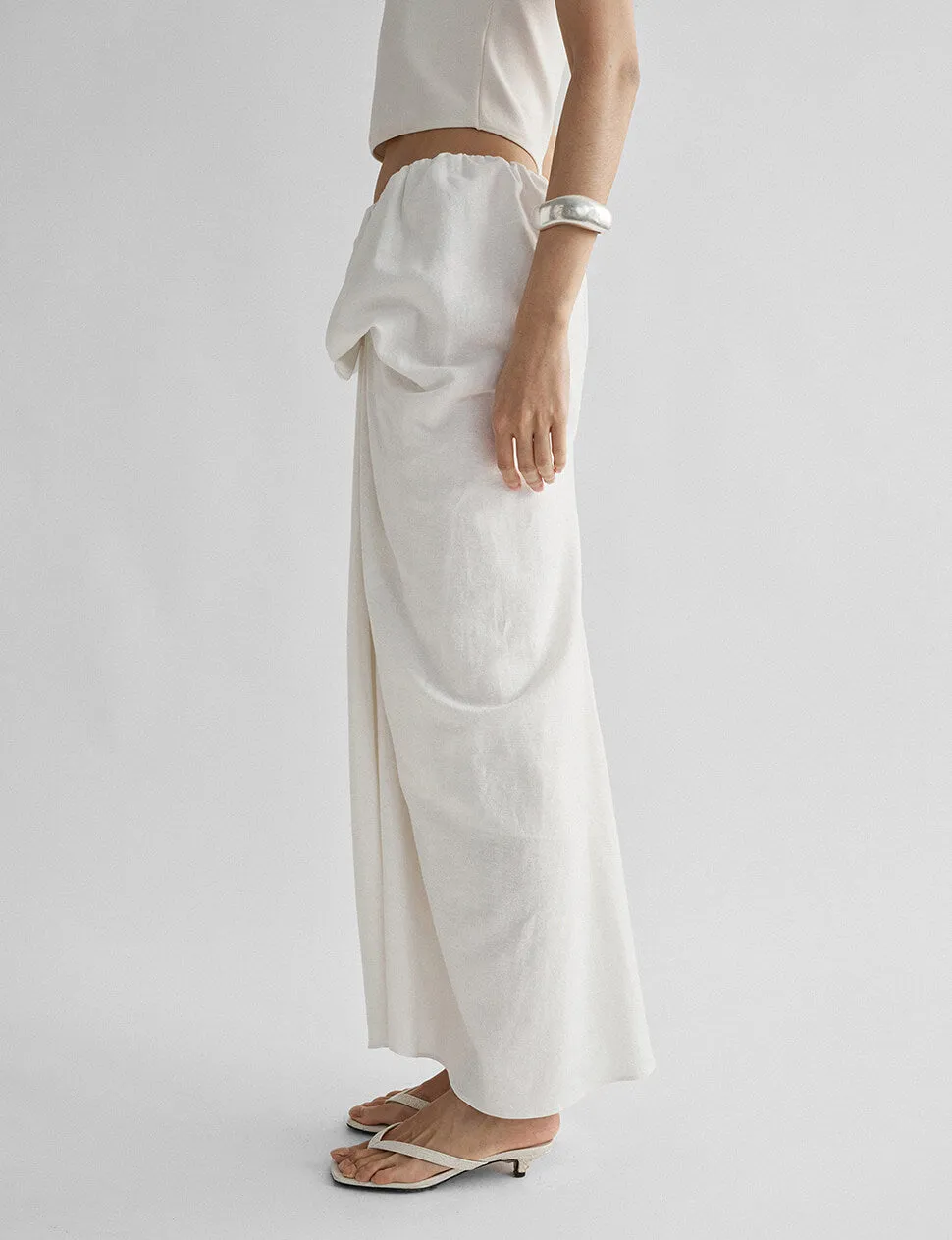 White Draped Linen Maxi Skirt sold by Pixie Market product image thumbnail 4