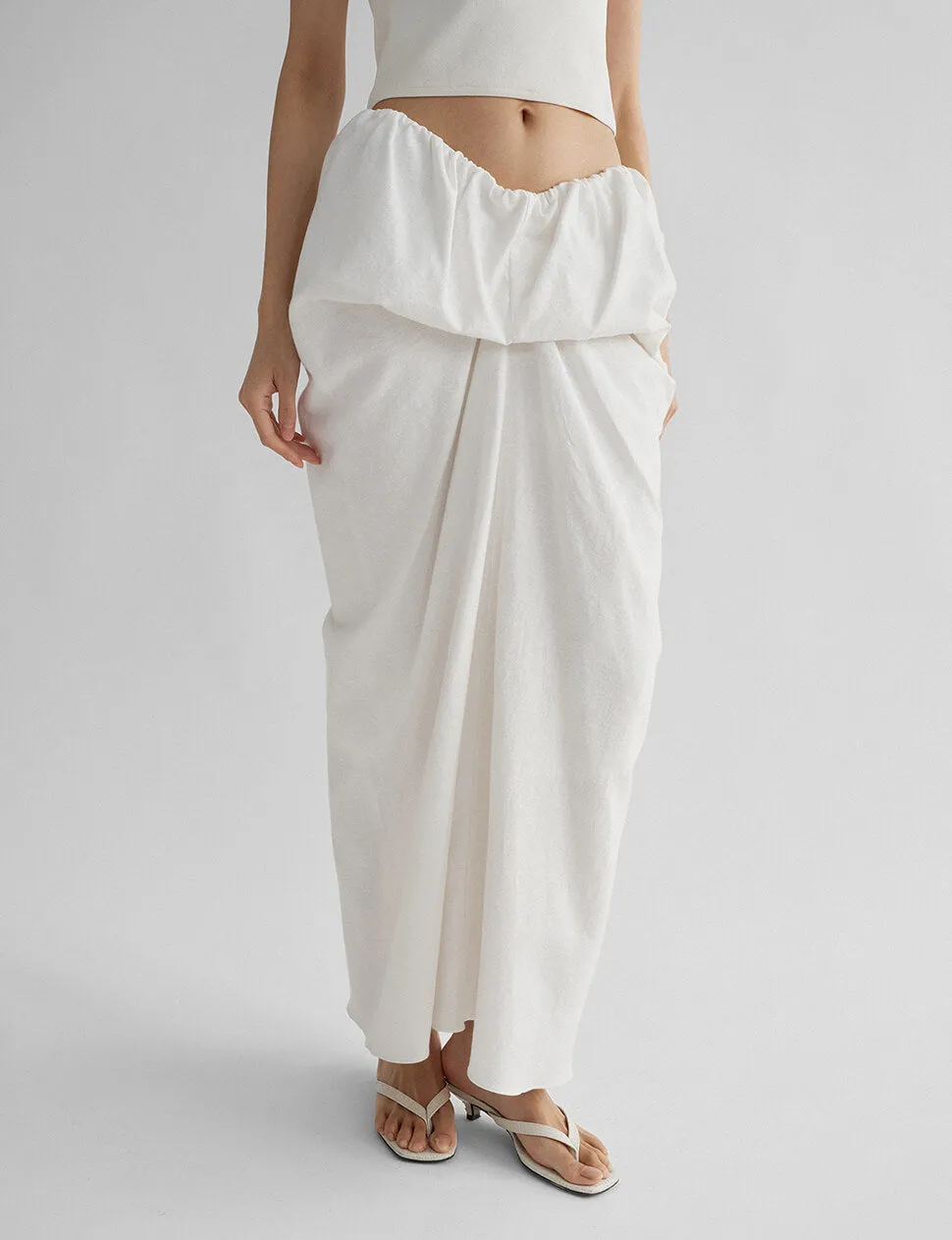 White Draped Linen Maxi Skirt sold by Pixie Market product image thumbnail 2