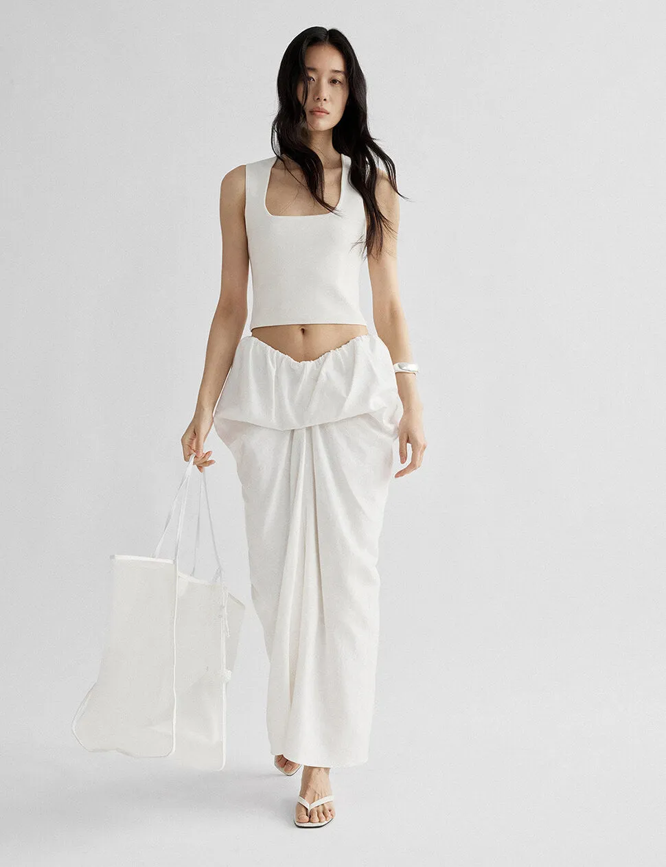 White Draped Linen Maxi Skirt sold by Pixie Market product image thumbnail 3