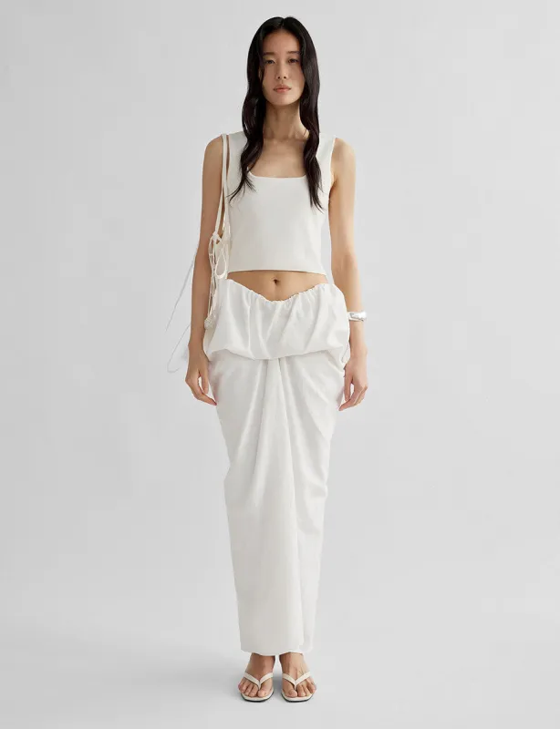White Draped Linen Maxi Skirt made by Pixie Market