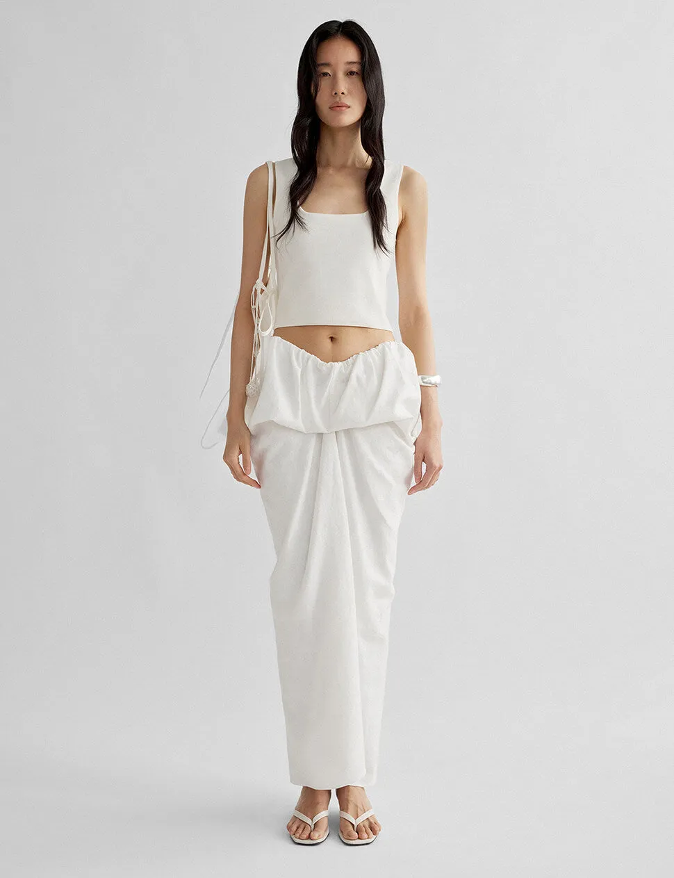 White Draped Linen Maxi Skirt sold by Pixie Market