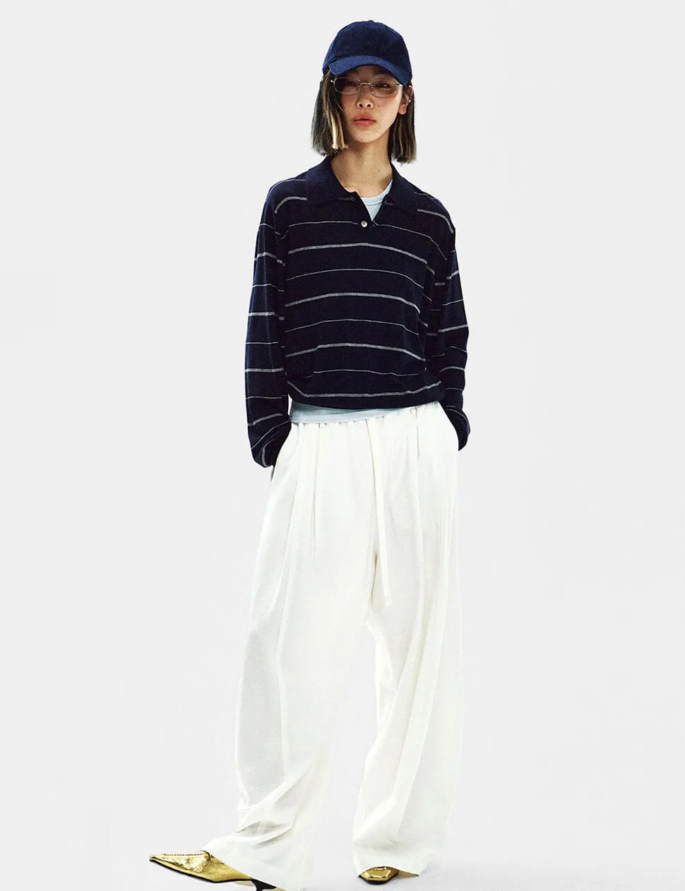 Wide-Leg Drawstring Trousers in White-PREORDER sold by Pixie Market product image thumbnail 5