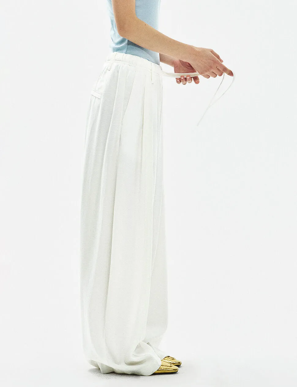 Wide-Leg Drawstring Trousers in White-PREORDER sold by Pixie Market product image thumbnail 4