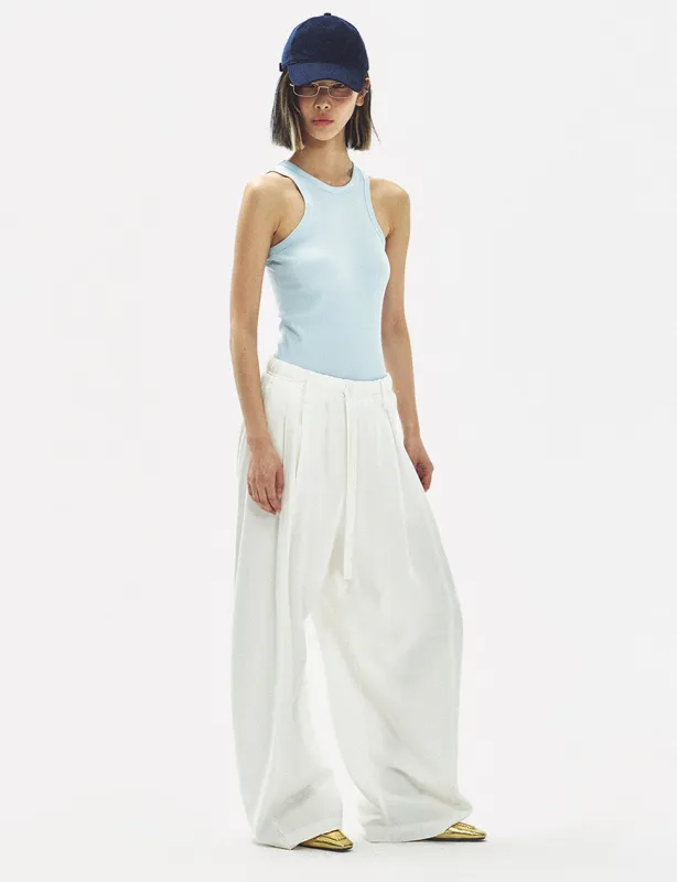 Wide-Leg Drawstring Trousers in White-PREORDER made by Pixie Market