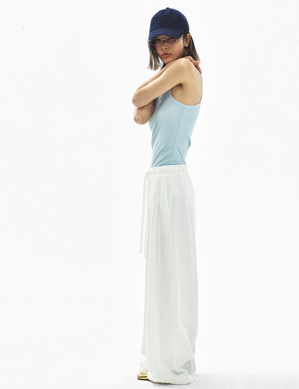 Wide-Leg Drawstring Trousers in White-PREORDER sold by Pixie Market product image thumbnail 2
