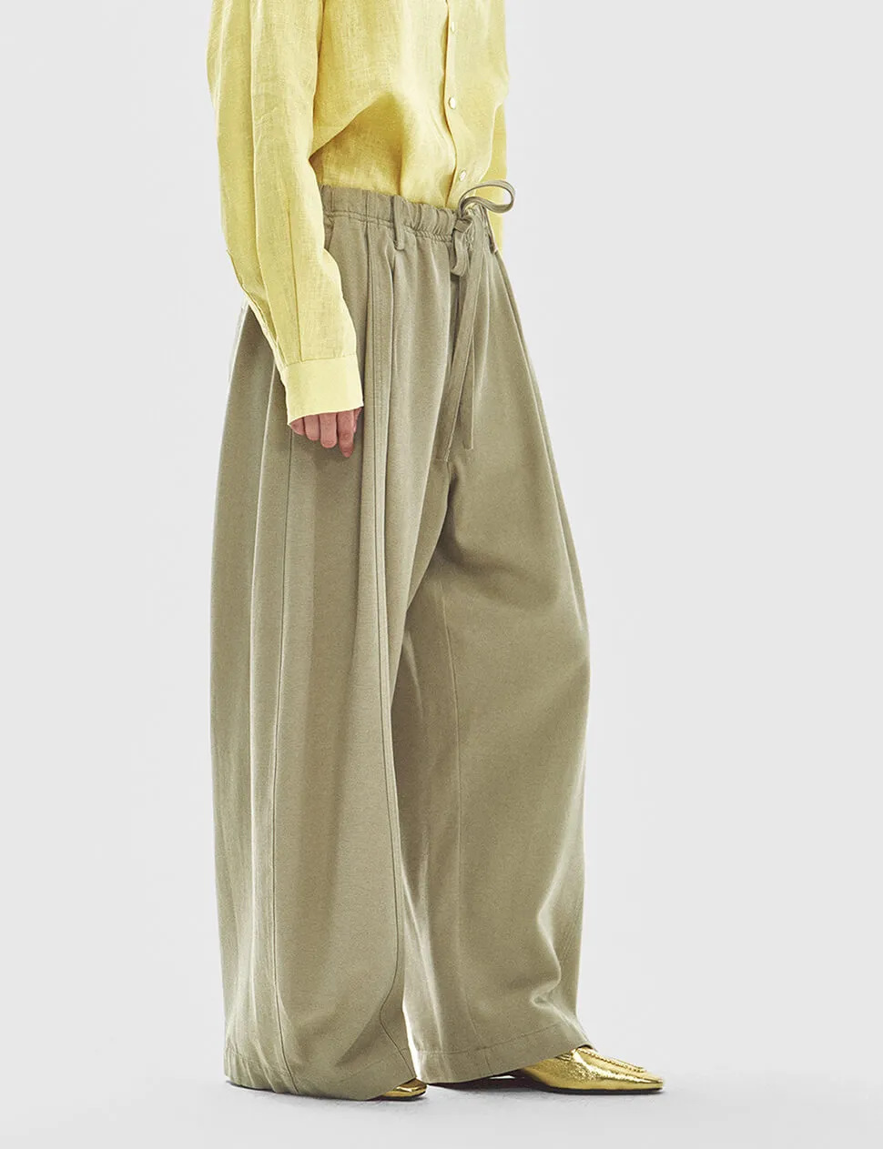 Wide-Leg Drawstring Trousers in Khaki sold by Pixie Market product image thumbnail 5