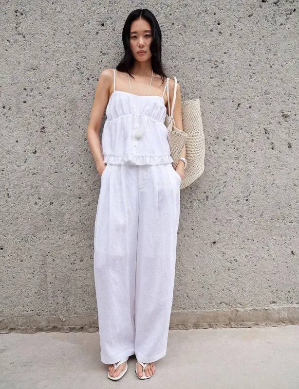 Barrel-Leg Linen Pant in White-PREORDER made by Pixie Market