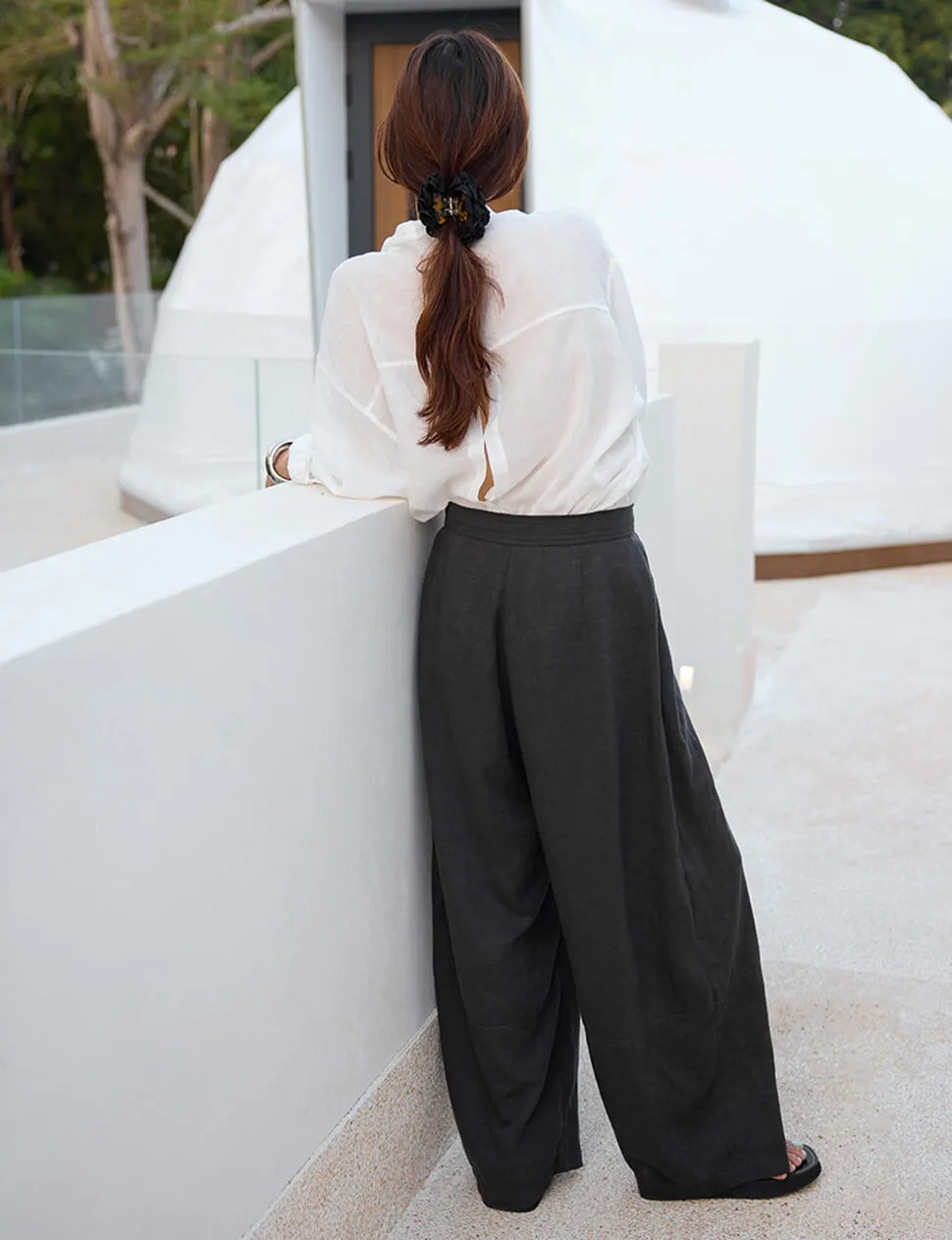 Wrap-Front Wide-Leg Trouser in Grey sold by Pixie Market product image thumbnail 2