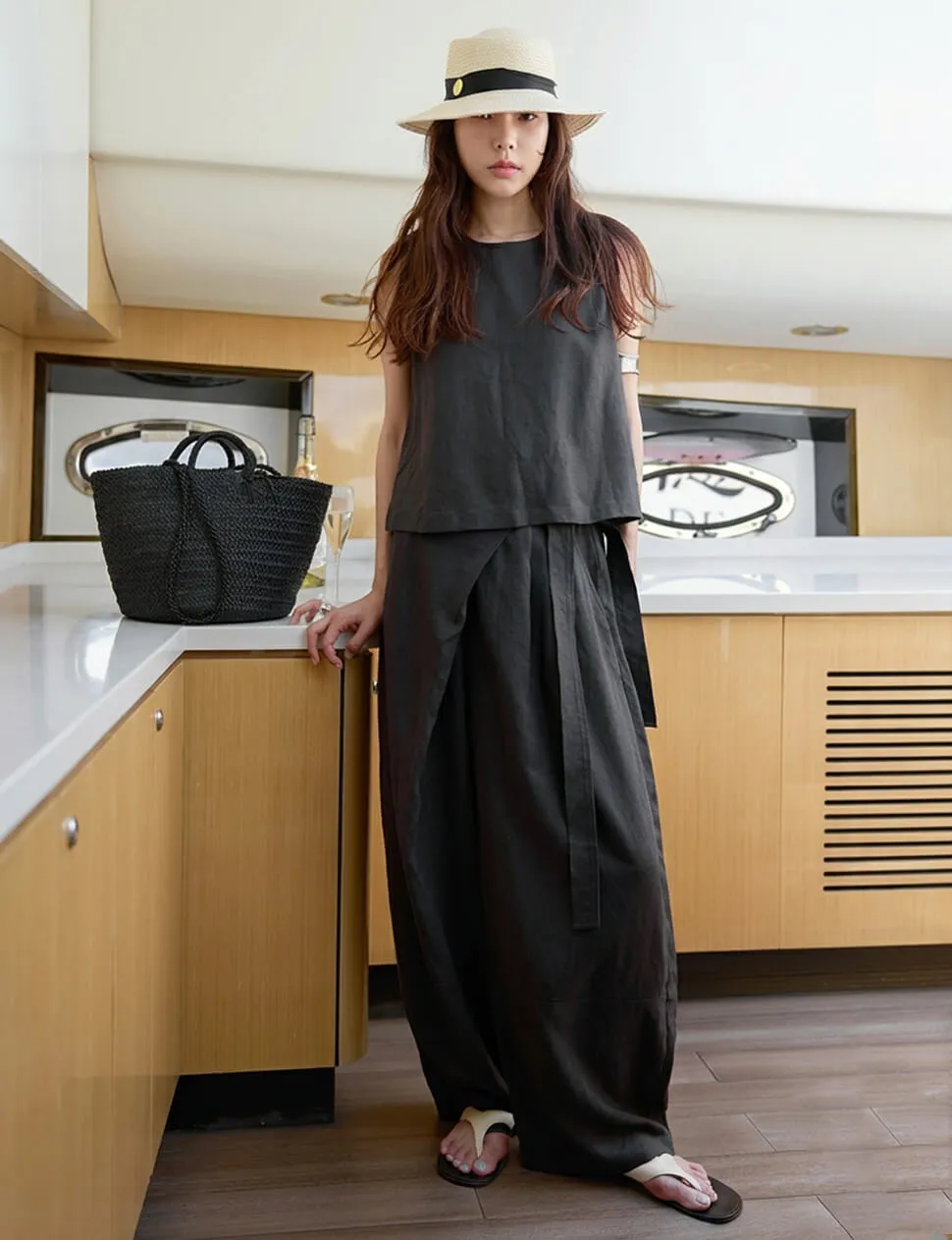 Wrap-Front Wide-Leg Trouser in Grey sold by Pixie Market product image thumbnail 5
