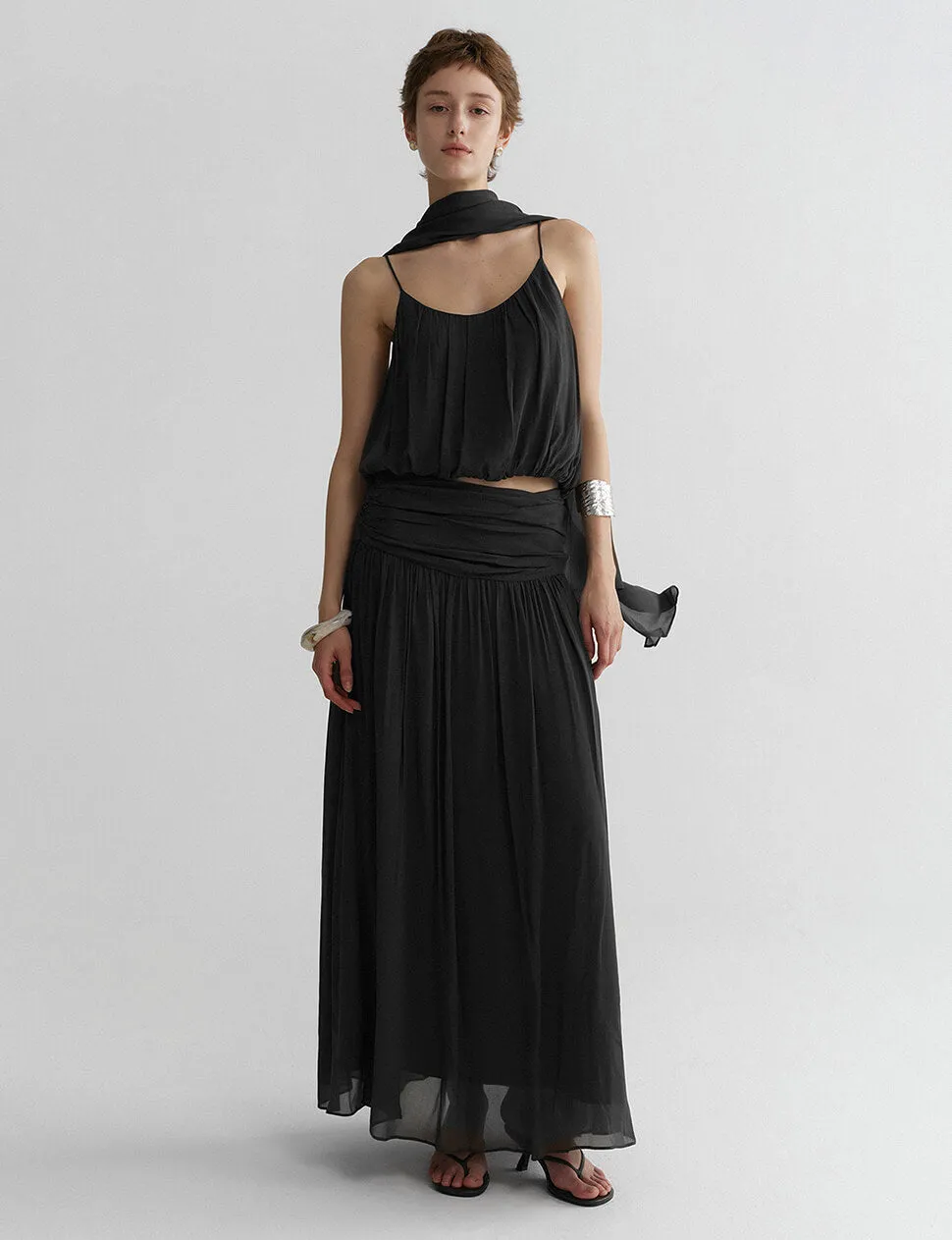 Black Chiffon Bubble Cami Top with Scarf-PREORDER sold by Pixie Market product image thumbnail 4
