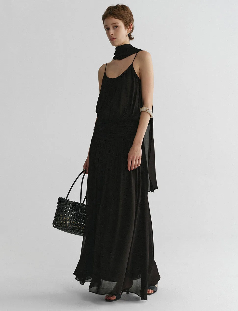 Black Chiffon Bubble Cami Top with Scarf-PREORDER sold by Pixie Market product image thumbnail 3