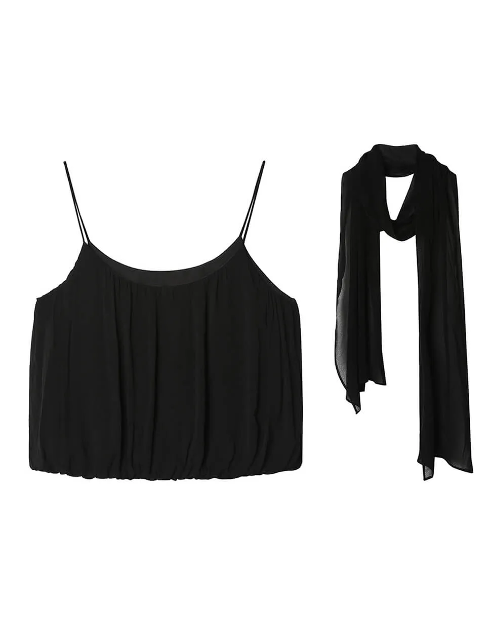 Black Chiffon Bubble Cami Top with Scarf-PREORDER sold by Pixie Market product image thumbnail 5