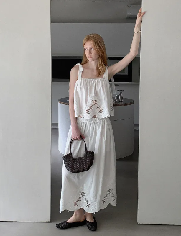 Embroidered Midi Skirt with Scalloped Hem made by Pixie Market
