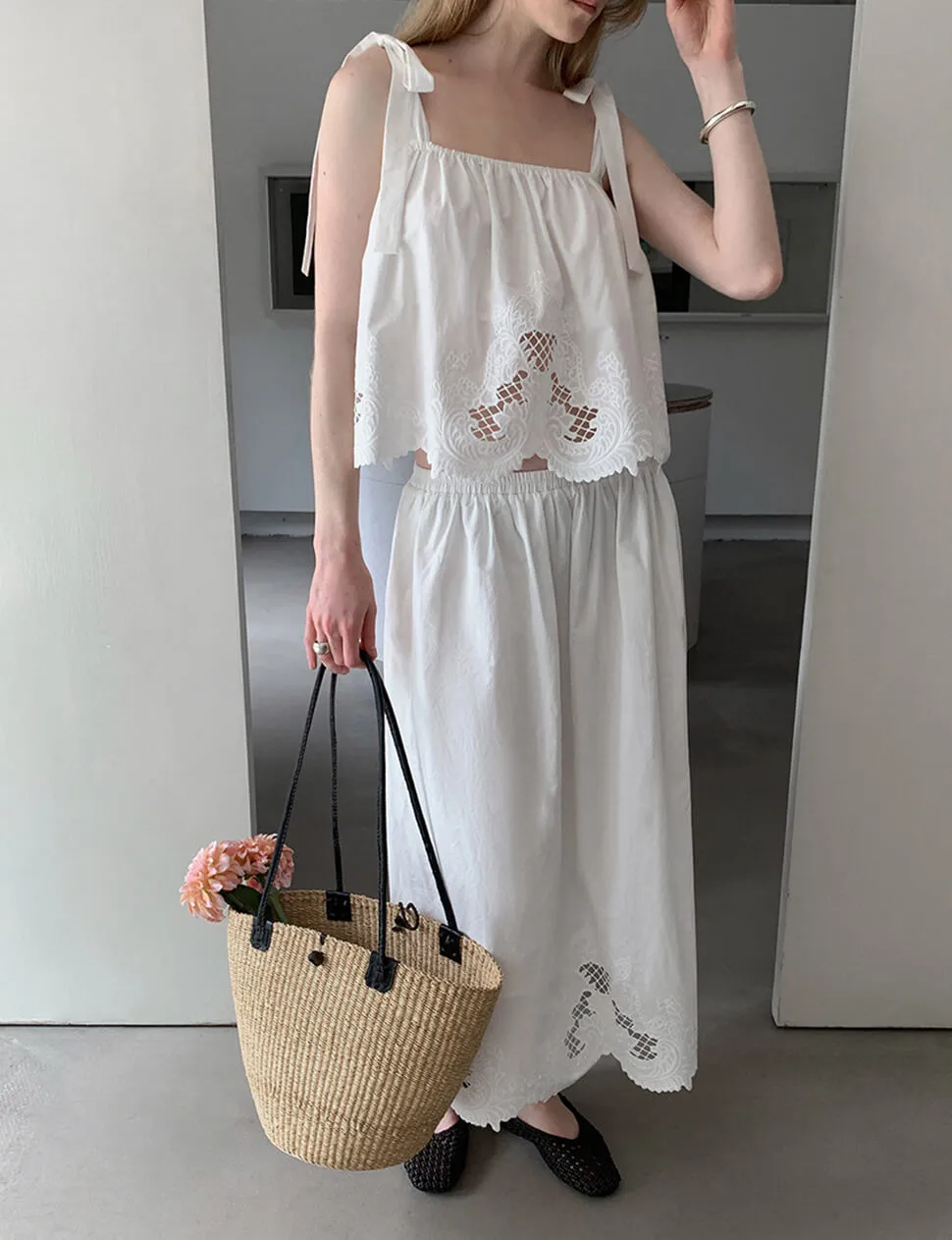 Embroidered Midi Skirt with Scalloped Hem sold by Pixie Market product image thumbnail 4