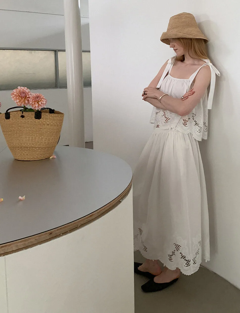 Embroidered Midi Skirt with Scalloped Hem sold by Pixie Market product image thumbnail 3
