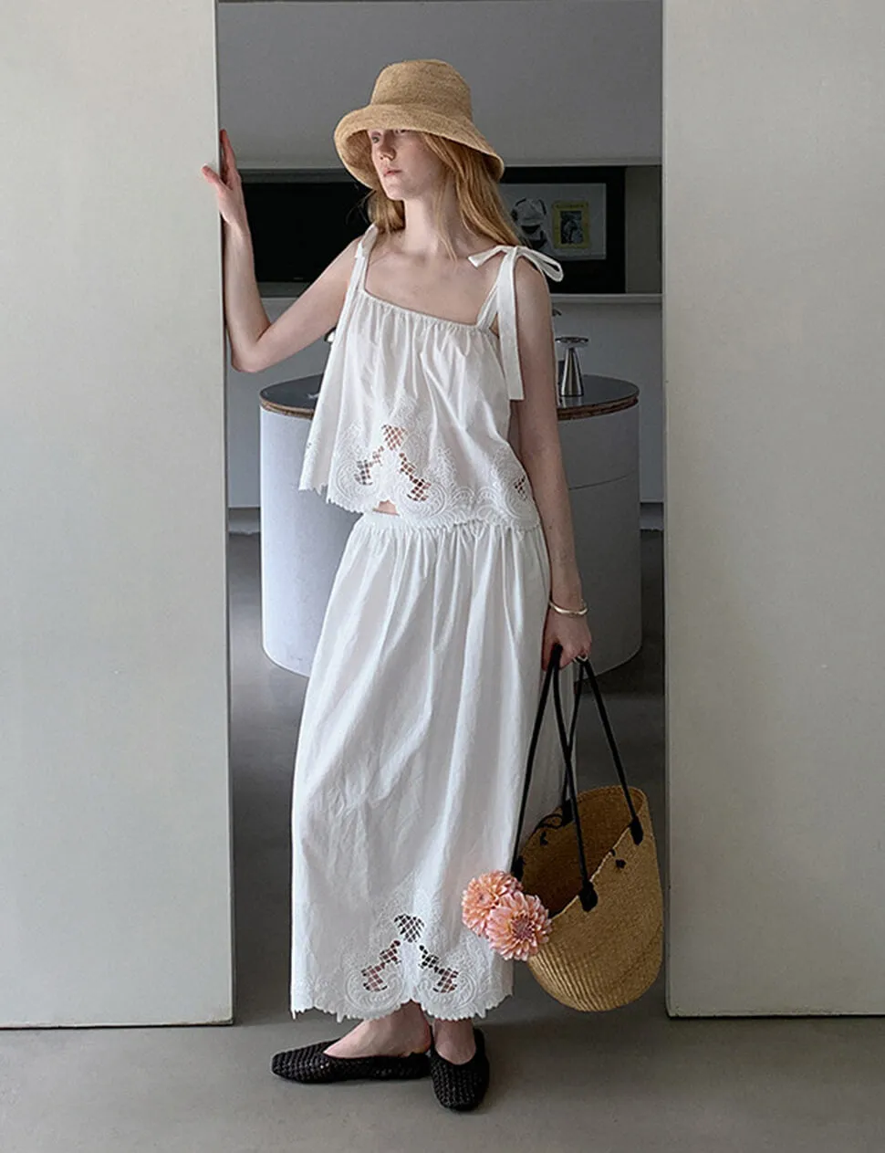 Embroidered Midi Skirt with Scalloped Hem sold by Pixie Market product image thumbnail 2