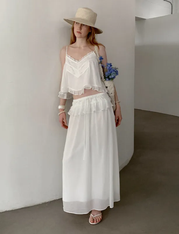 White Ruffle Waist Maxi Skirt-PREORDER made by Pixie Market