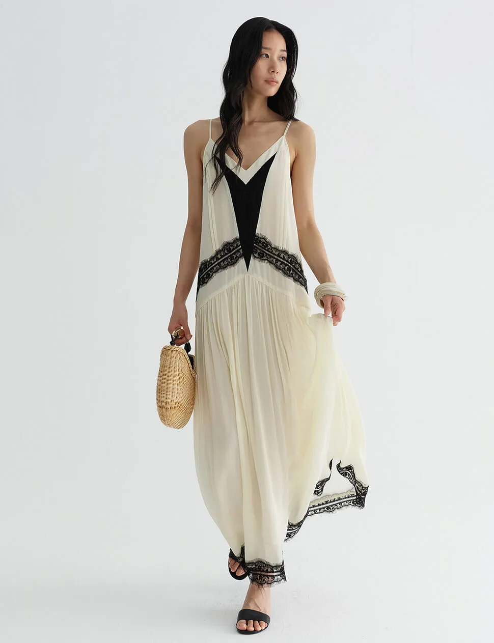Ivory Lace-Trim Slip Maxi Dress-PREORDER sold by Pixie Market