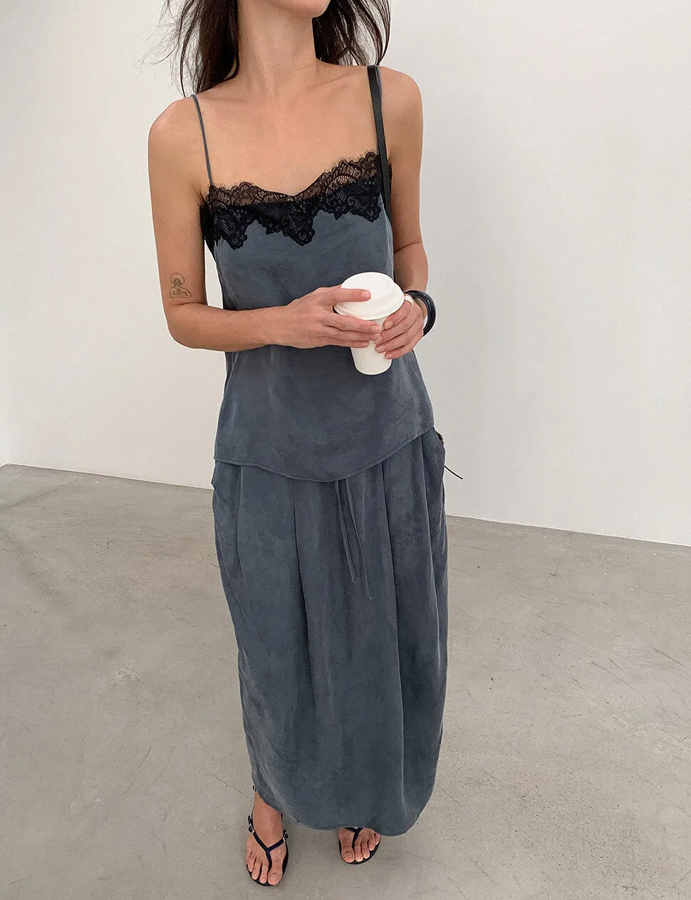 Lace Trim Slip Cami Top in Slate sold by Pixie Market