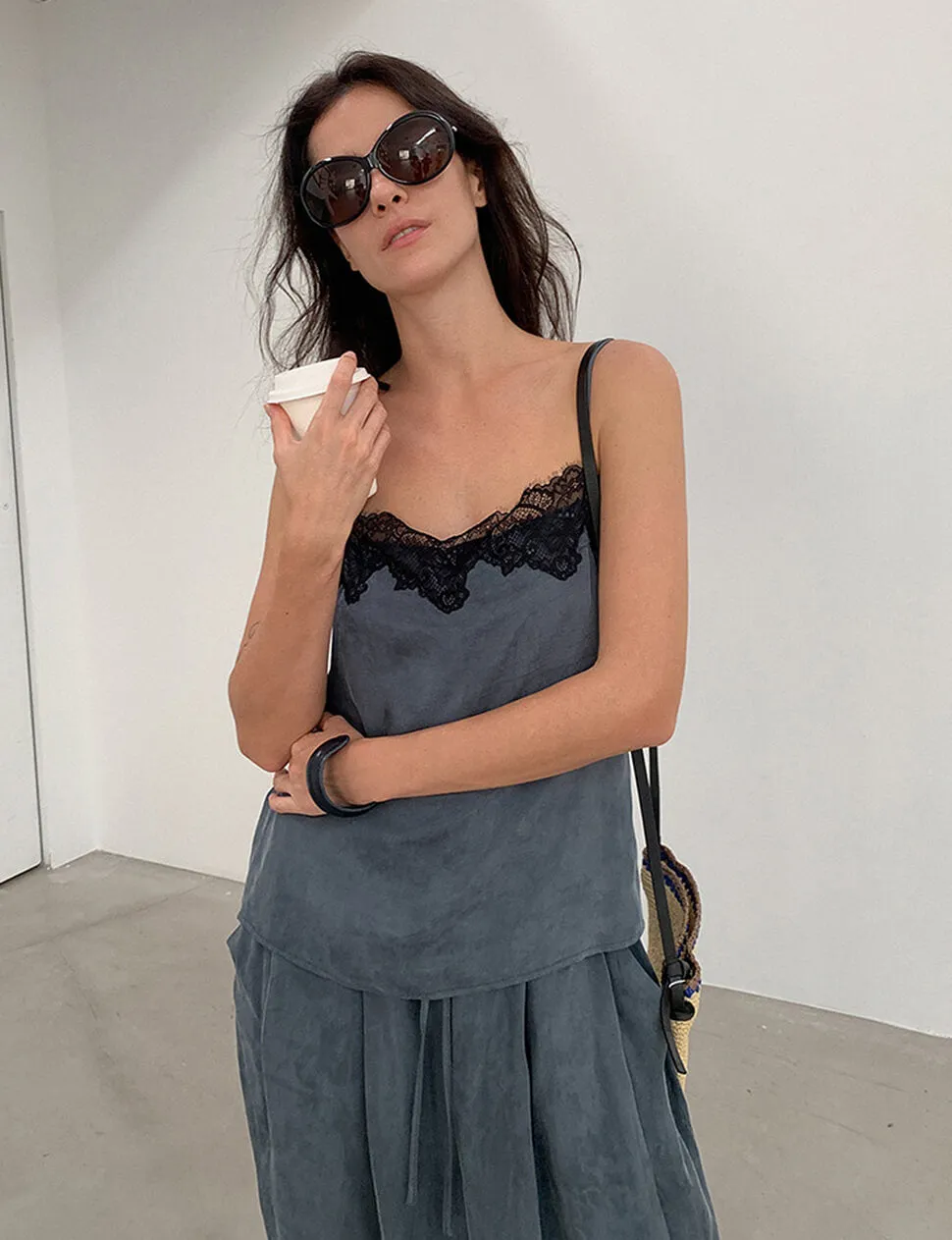 Lace Trim Slip Cami Top in Slate sold by Pixie Market product image thumbnail 2