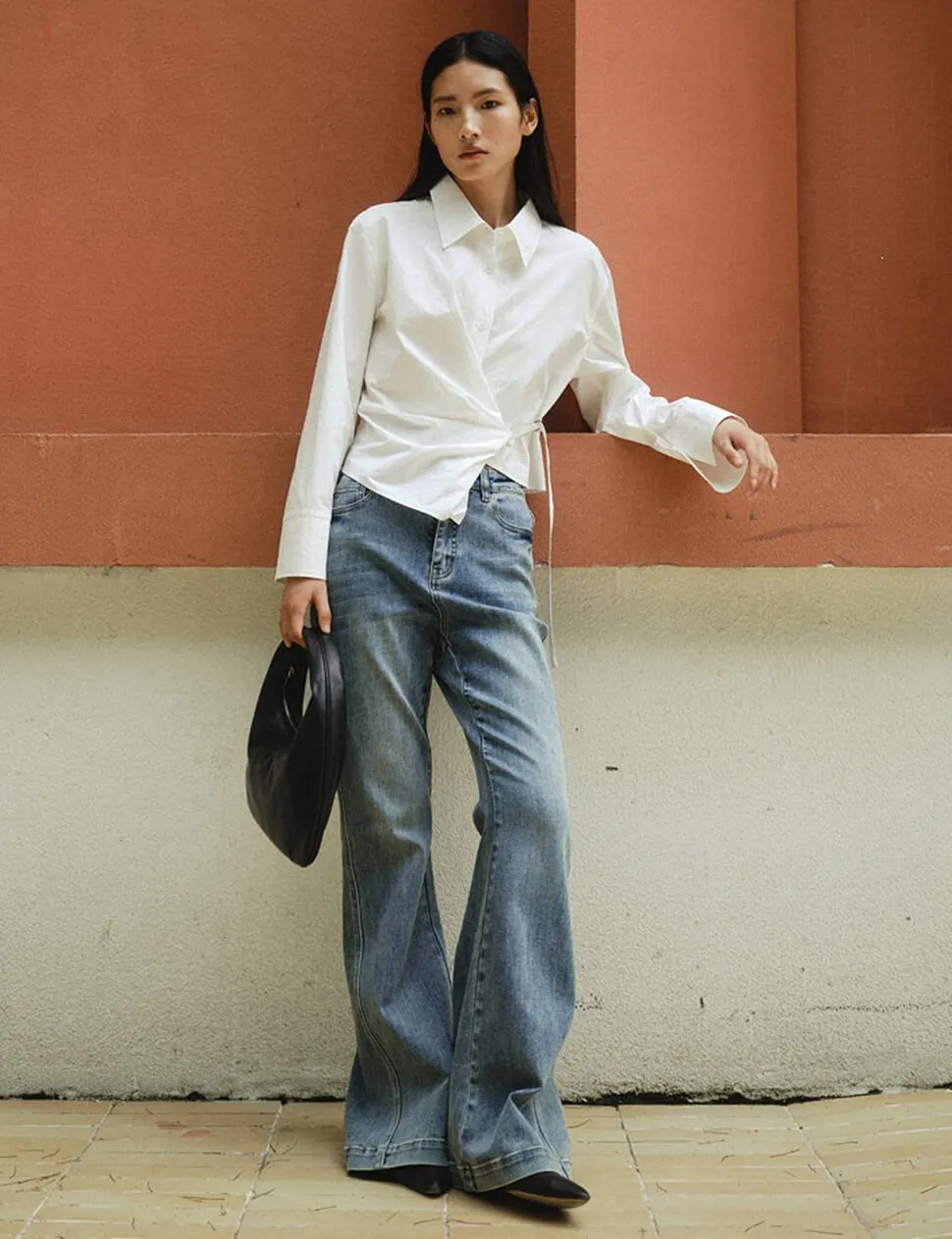 White Asymmetric Twisted Front Cropped Shirt-PREORDER sold by Pixie Market product image thumbnail 2