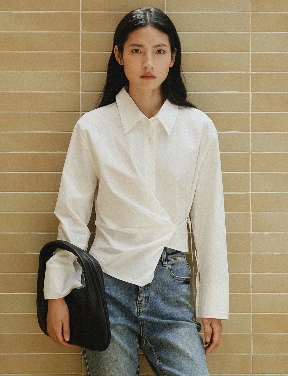 White Asymmetric Twisted Front Cropped Shirt-PREORDER sold by Pixie Market product image thumbnail 3