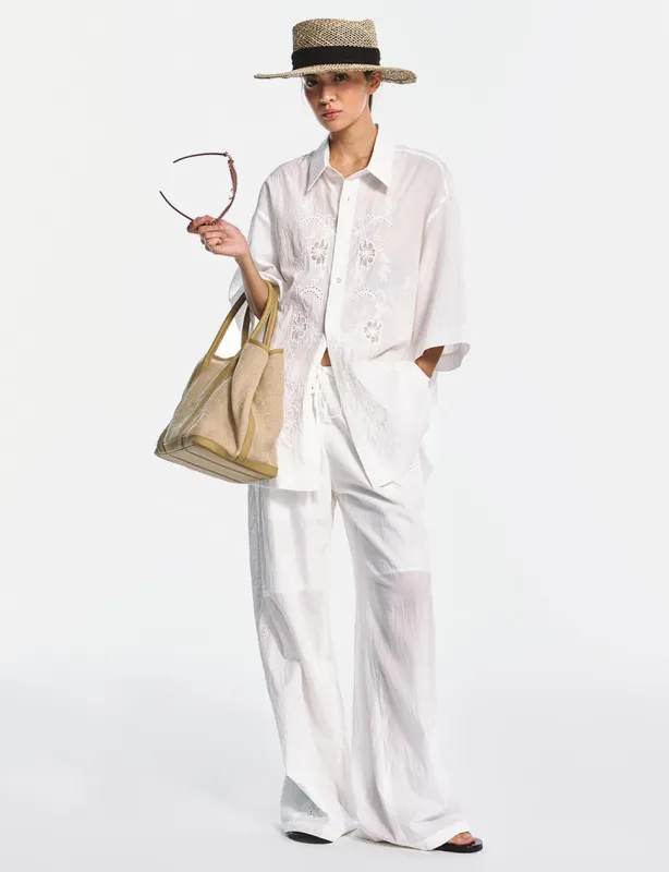 White Eyelet Embroidered Oversized Shirt-PREORDER made by Pixie Market