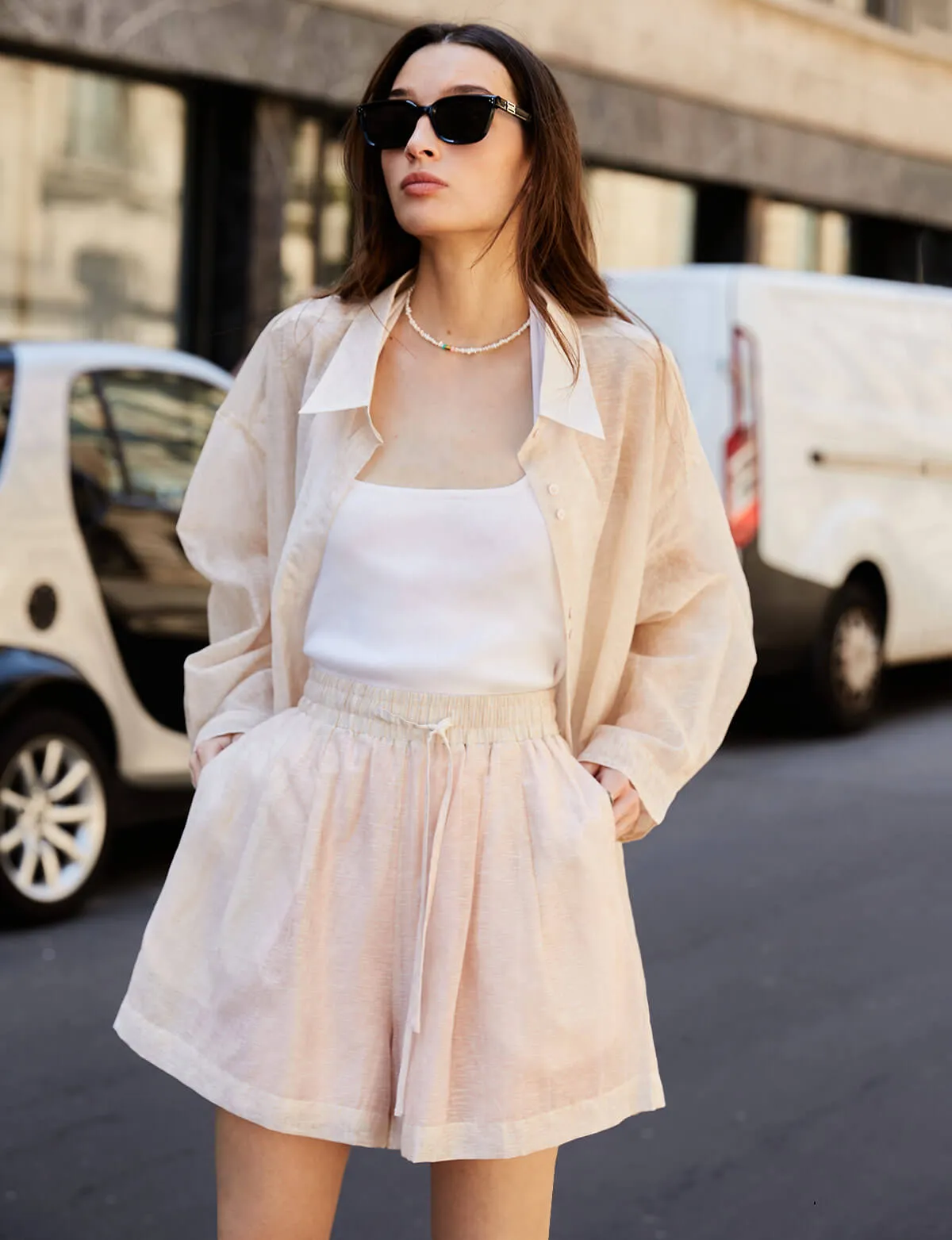 Oversized Sheer Linen-Blend Shirt in Cream sold by Pixie Market product image thumbnail 5