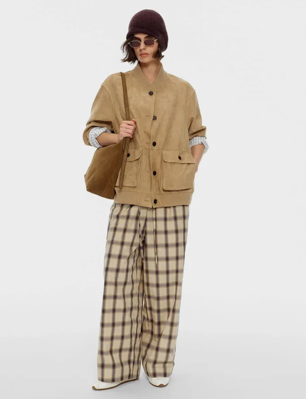Oversized Suede Bomber Jacket-PREORDER made by Pixie Market