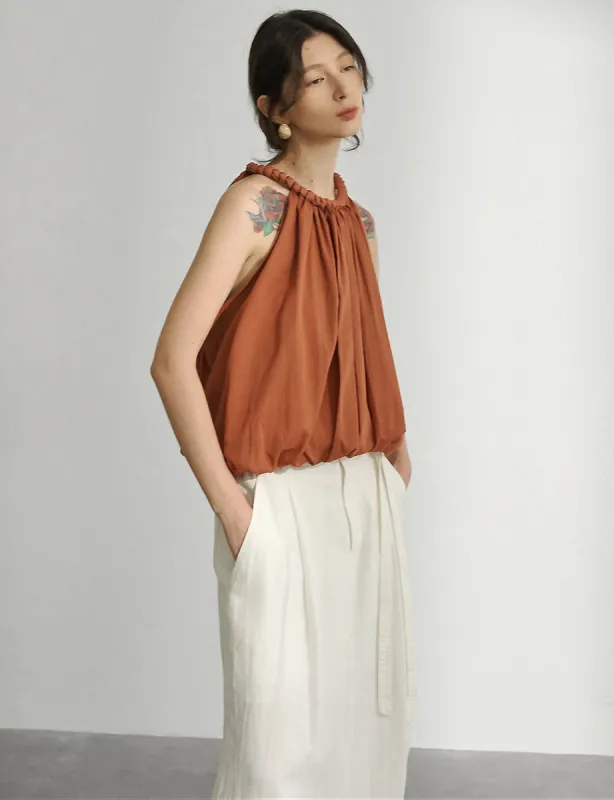 Braided Halted Puff Top in Sienna sold by Pixie Market