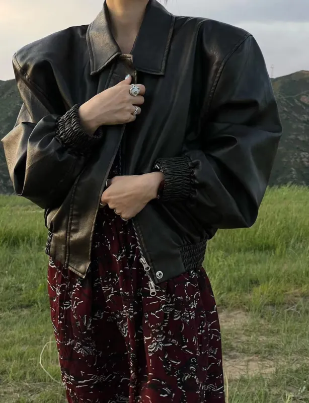 Padded Crop Black Leather Jacket sold by Pixie Market