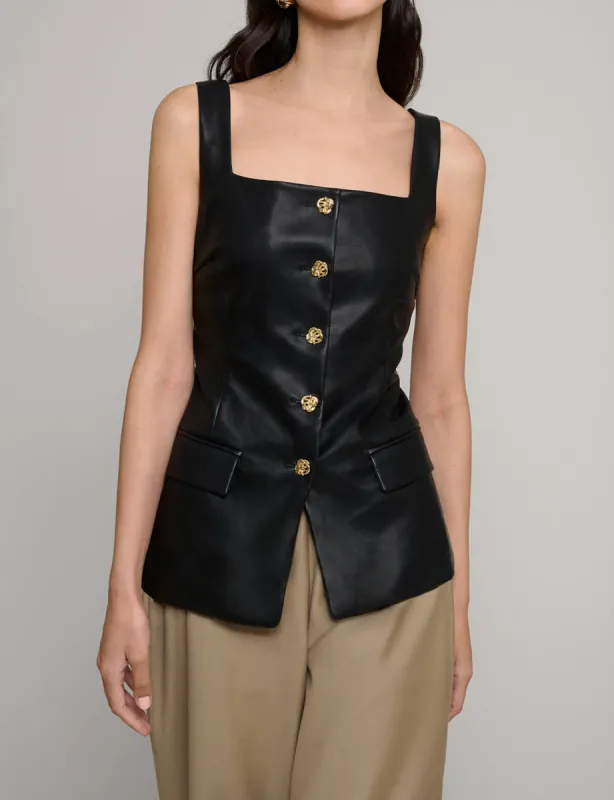 Agatha Leather Gold-Button Top sold by Pixie Market