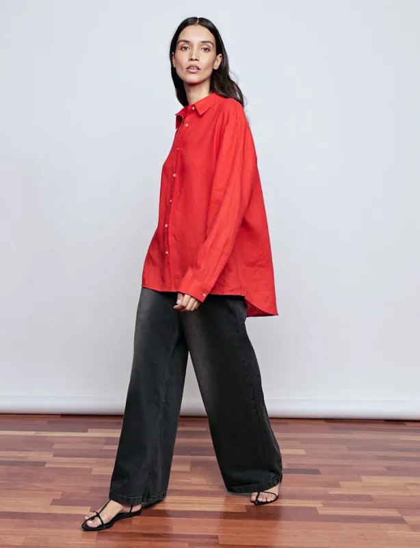Red Linen Oversized Shirt sold by Pixie Market
