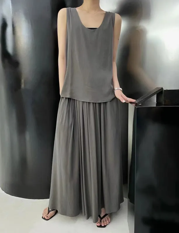 Grey Silky Full Maxi Skirt sold by Pixie Market