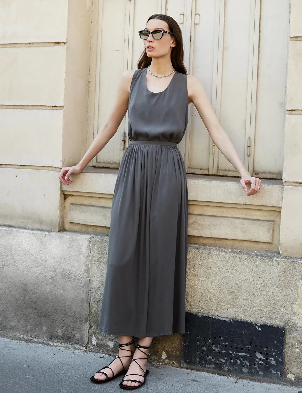 Grey Silky Full Maxi Skirt sold by Pixie Market product image thumbnail 3
