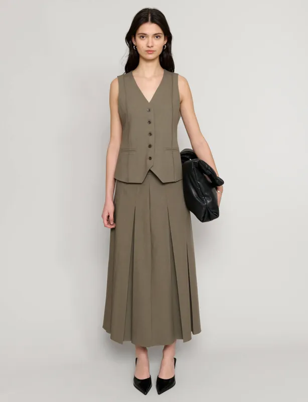 Khaki brown Pleated Midi Skirt sold by Pixie Market